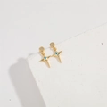 Minimalist golden cross earrings with blue evil eye detail and sparkling crystals - Blue Cross