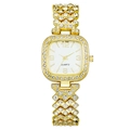 Montre à quartz carrée dorée pour femme avec bracelet serti de strass en forme de X - Doré