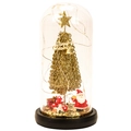Détail du dôme de Noël en verre avec sapin doré, Père Noël et guirlande lumineuse LED - Dôme en Verre + Version Standard / Style Sapin Doré à Poussière d'Or