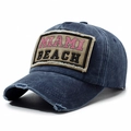 Dunkelblaue gewaschene Baseballkappe mit MIAMI BEACH Patch und Distressed-Details - Verstellbar / Marineblau