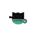Pin de esmalte de gato negro y taza de café verde con texto de Cats & Coffee - Gato en taza de café (C2271)