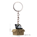 3D cartoon cat in cardboard box keychain with green eyes and silver chain, 14g weight - Keychain / Seeking Adoption Red-Mouth Black Cat