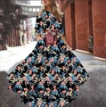 Maxikleid aus Chiffon mit Blumenmuster in Schwarz, Langarm und dekorativer Gürteltasche - S / Schwarz mit Blumenmuster