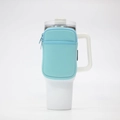 Light blue neoprene sleeve with zipper pocket for 40oz Stanley tumbler bottles - Double Pocket Light Blue