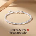Minimalistisches S999 Sterlingsilber Armband mit unregelmäßigen Silberstücken für Damen - 990 Silber / Bruchsilber Armband Stil (NL50127)