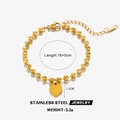 Golden stainless steel bead chain bracelet featuring an engraved heart pendant - Gold Heart Bracelet / Gold