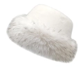 Dettaglio della folta pelliccia sintetica bianca su un caldo cappello alla pescatora invernale - M(56-58cm) / Bianco