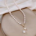 Elegant baroque pearl necklace featuring lily of the valley floral pendant and golden tassels - Freshwater Pearl White Rose Necklace