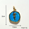 Golden seahorse pendant with blue glitter enamel finish, 2cm height, jewelry accessory - Golden Blue Enamel Seahorse Pendant