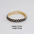 Bracelet cubain doré hip-hop avec pierres bleues, longueur 16,5cm et poids 28,8g - Bleu