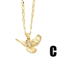 Collar con colgante de pájaro dorado con circonitas blancas y ojo de gema roja - Estilo Pájaro (C)