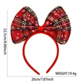 Christmas bow headband in red tartan plaid with white snowflake patterns for kids - Red Blue Plaid