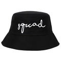 Classic black canvas bucket hat featuring white squad script embroidery on front - Black Squad