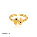 18K gold plated bubble letter N open ring with beaded band, weight 3.0g - Letter N Style (T249_14)