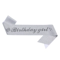 Silver glitter birthday girl sash with black rhinestone lettering and crown icon - Birthday Girl / Silver Glitter