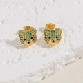 Süße vergoldete Bären-Ohrstecker mit grüner Zirkonia-Pflasterung für Damen - Bärchen-Ohrstecker / Gold Grün Zirkonia