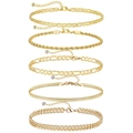 Five-piece gold-plated titanium steel bracelet set featuring paperclip and Cuban link styles - Gold Figaro Rope Cuban 5-Piece Set