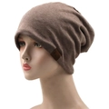 Braune Beanie-Mütze mit F&S-Lederaufnäher aus atmungsaktivem Strick für Damen und Herren - 56-61cm / 04 Kaffee