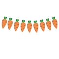 Easter banner featuring nine orange carrots with green leaves on a white string - Carrot Style / Orange