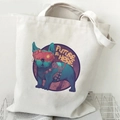 Cream canvas tote bag featuring French Bulldog print with Future Is Here text - Future Is Here Bulldog (L)