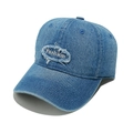Fashion embroidered denim baseball cap in washed blue with vintage distressed details - Blue