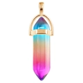 Rainbow gradient hexagonal crystal pillar necklace pendant with golden metal clasp - Gradient (Blue-Yellow-Pink) / Gold Cap Hexagonal Pendant