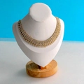 Multi-row rhinestone choker necklace on white mannequin bust with wooden base - Small White PU