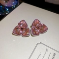 Élégantes boucles d'oreilles vintage en cristal rose avec bords argentés texturés - 72# Tige en Argent Fleur Rose