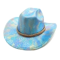 Détail d'un chapeau de cowboy bleu iridescent avec motif serpent et reflet métallique - M (56-58cm) / Bleu lac