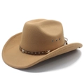 Classic camel western cowboy hat with studded leather band and metal ventilation eyelets - M (56-58cm) / Camel