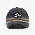 Gradient dark grey and beige vintage baseball cap with Dear embroidery and distressed brim - Dark Gray