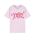 Pink oversized cotton T-shirt featuring a colorful XOXO heart graphic for Valentine's Day - Pink (XOXO Print)