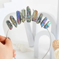 Rainbow crystal moon crown headband with silver crescent moon detail and raw stones - Multicolor