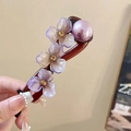 Barrette à cheveux vintage avec fleurs en résine violette et perle élégante - Pince à Cheveux Fleur à Perle Artificielle / Environ 10,5 cm / Fleur Violette