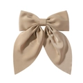 Close-up of a large beige fabric bow hair clip with a soft texture on a white background - Light Coffee
