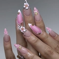 Rosa Stiletto-Kunstnägel mit 3D-Blumen, Farbverläufen und dekorativen Muschel-Texturen - Rosa 3D Blumiger Leopard-Stil (JP3687)