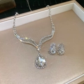 Close-up of silver teardrop rhinestone necklace and earrings set on jewelry tray - 18# Mesh Eye Mask Water Drop - Silver (2-Piece Set)