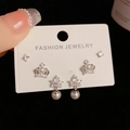 Detailed set of three elegant crown pearl earrings with S925 silver pins and sparkling zircons - Silver-Rhinestone Crown Pearl Set (57#)