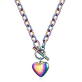 Detail of rainbow heart pendant with letter M and toggle clasp on stainless steel chain - Letter M