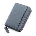 Portacarte a fisarmonica grigio scuro in pelle martellata con cerniera e tasca - Blu Denim