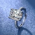 Silver cushion cut moissanite engagement ring with side stones on blue glitter - Square Princess Ljz-205 / Adjustable Open
