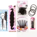 All-in-one black hair styling kit including tail comb, topsy tail tools and hair ties - Set 1 (4-Piece Set + 3 New Tools)