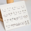 20-pair set of minimalist silver finish earrings with pearls and crystal rhinestones - E0690-1 (Silver 20 Pairs Set)