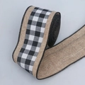 Gros plan d'un ruban en lin à carreaux noir et blanc avec bords cousus pour décoration - Carreaux Noir et Blanc au Centre / 6.5cm*5 Yards