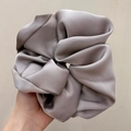 Oversized silver satin scrunchie with premium pearlescent texture and pleated design - Oversized / Khaki (Satin)