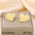 18K gold plated stainless steel heart earrings with crystals and pearl details - Gold (KE114166-KFC)