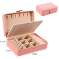 Pink PU leather jewelry box with double layers and adjustable dividers for rings - 16*11*5cm / Lotus root pink