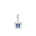 Ciondolo a farfalla in argento 925 con smalto blu e chiusura a molla su sfondo bianco - Argento 925