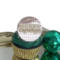 Macro detail of acrylic Merry Christmas cupcake topper with disco ball mirror texture - Rose Gold Merry Christmas Double Layer