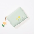 Light green PU leather tri-fold wallet featuring a yellow tulip print and acrylic charm - Green